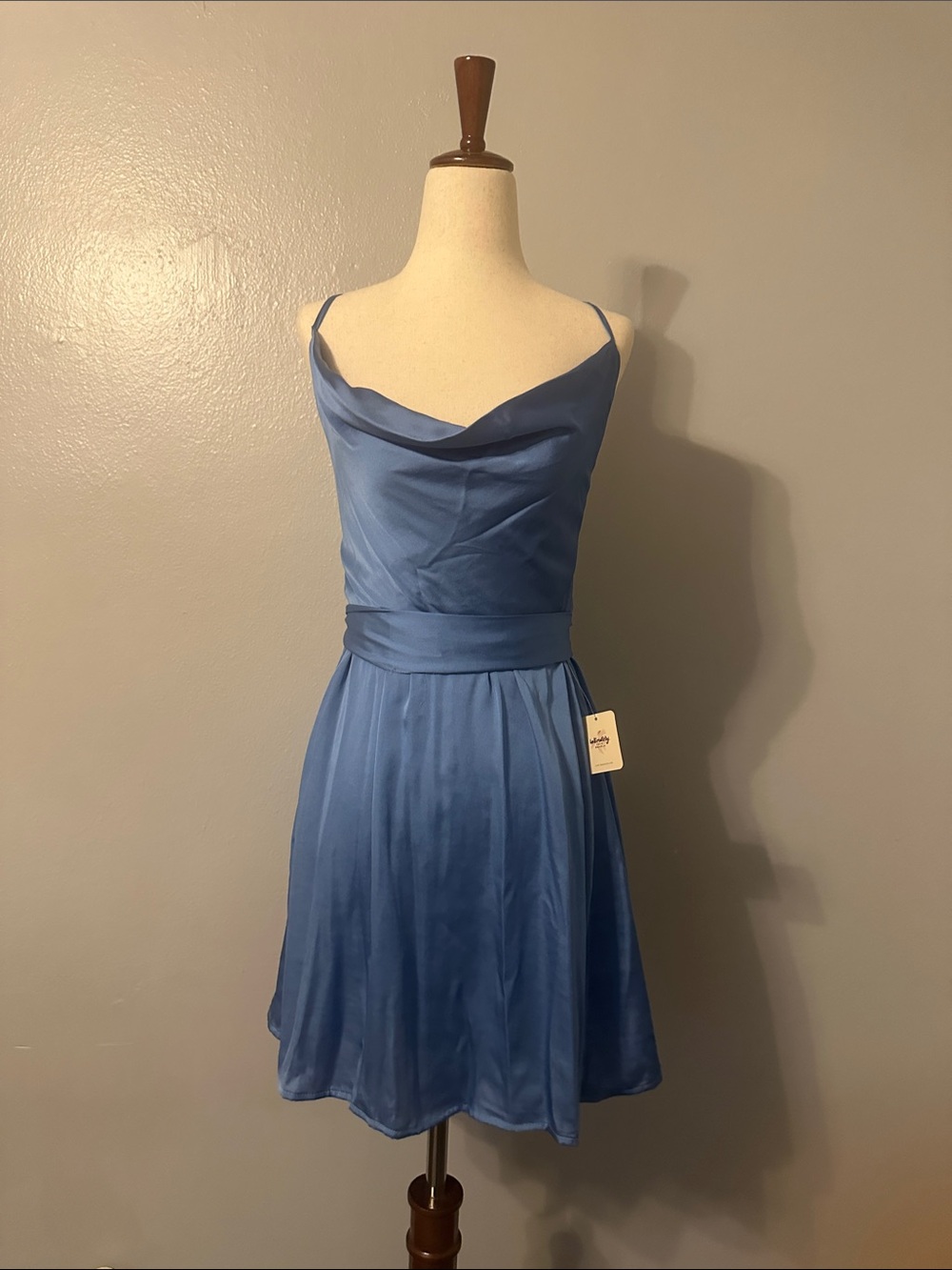 Free People Blue Satin Cowl Neck Mini Dress